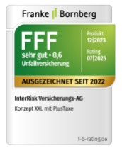Franke und Bornberg Rating zur Unfallversicherung: Topwertung „FFF – Sehr Gut“ für das XXL-Konzept der InterRisk